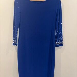 Elegant Blue Dress with Pearl Accents
